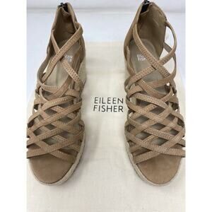 Eileen Fisher Cagey Espadrilles Beige Leather Women's Size 7.5 NEW With Dust Bag